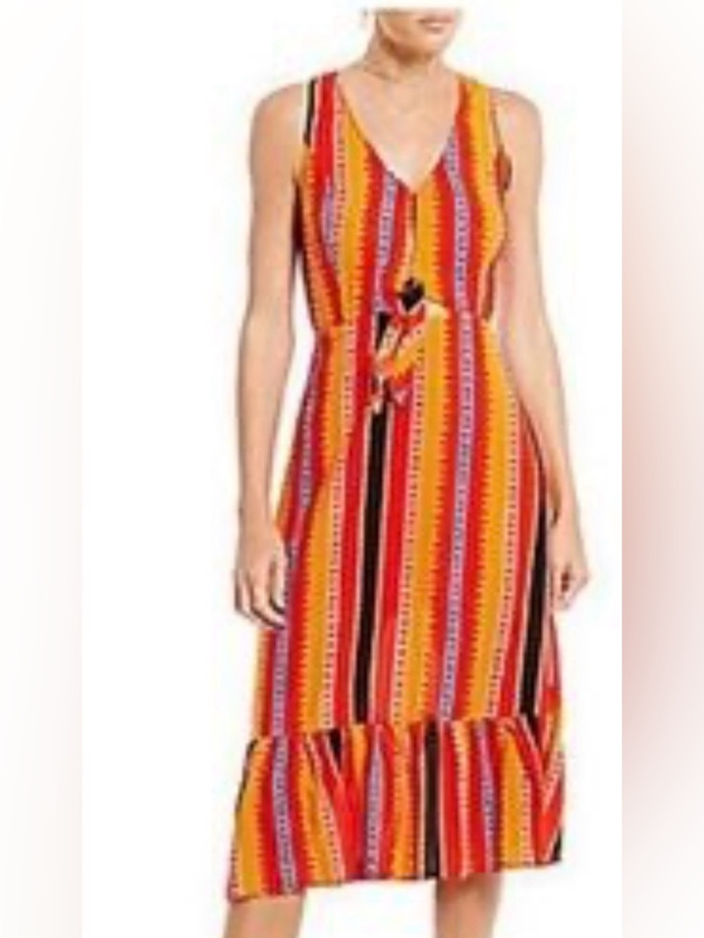 Gianni Bini Sleeveless Striped Midi Dress in Red and Yellow